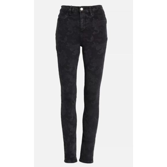 FREE PEOPLE Long Lean Black Subdued Camo High Waist Rise Jeans Skinny 27 Gorp - Picture 2 of 15